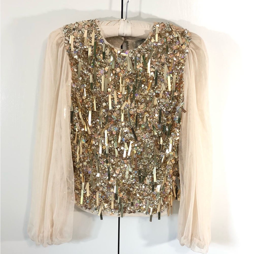 NWT- ASOS Gold Sequin Pullover Top. Sz 4